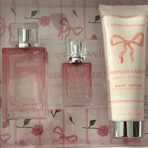 Catherine Malandrino Parisian Garden Moisturizer & Body Oil Set - Pink and White